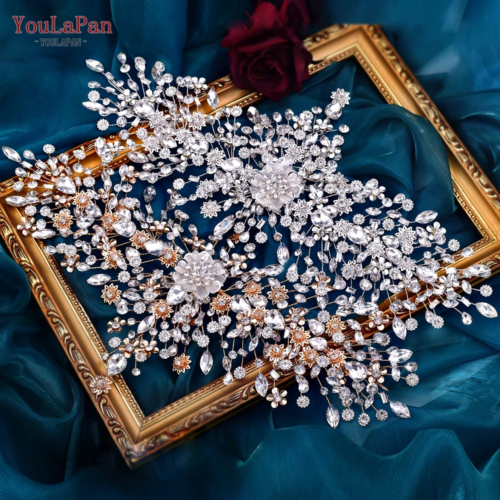 

YouLaPan Bling Rhinestone Bridal Headband Elegant Alloy Flowers Hairbands Luxury Crown Headwear Wedding Hair Accessories HP456