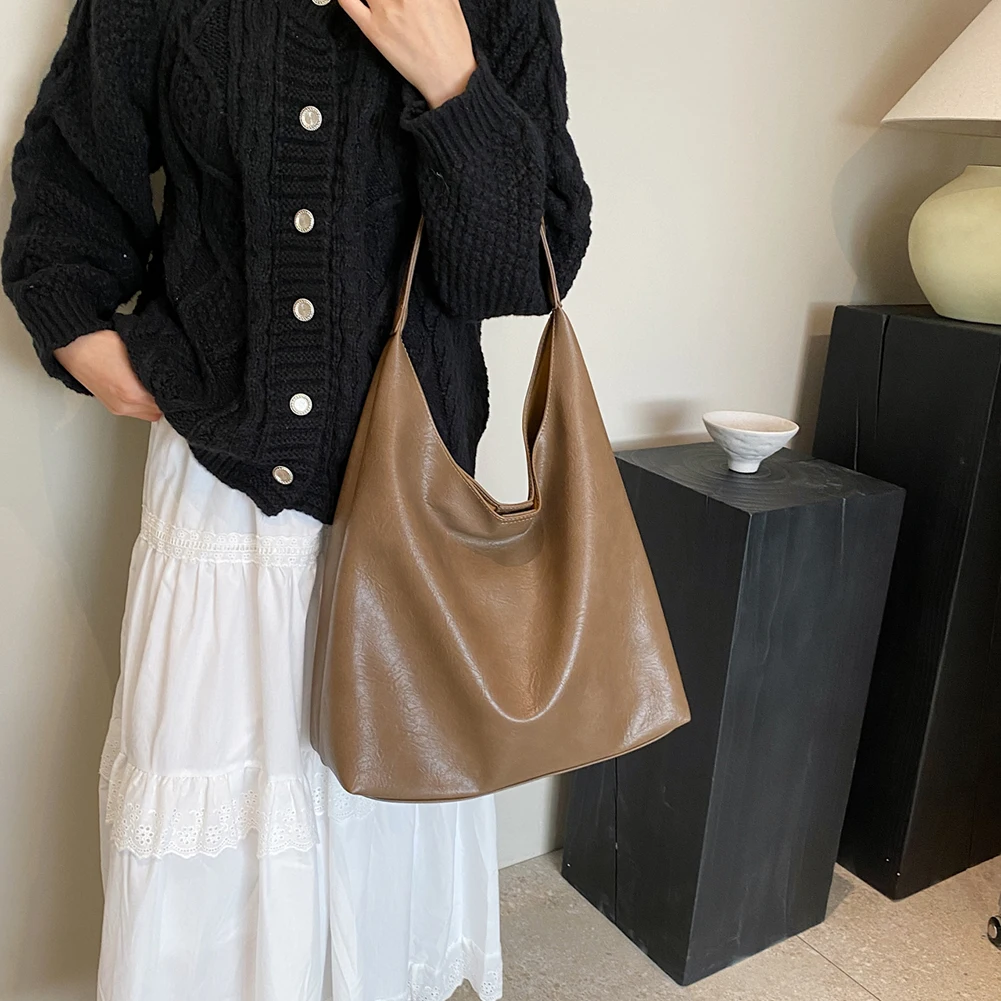 

Ретро-сумка через плечо из искусственной кожи большой вместимости с застежкой-защелкой, повседневная сумка-тоут, сумка-кроссбоди для женщин и девушек