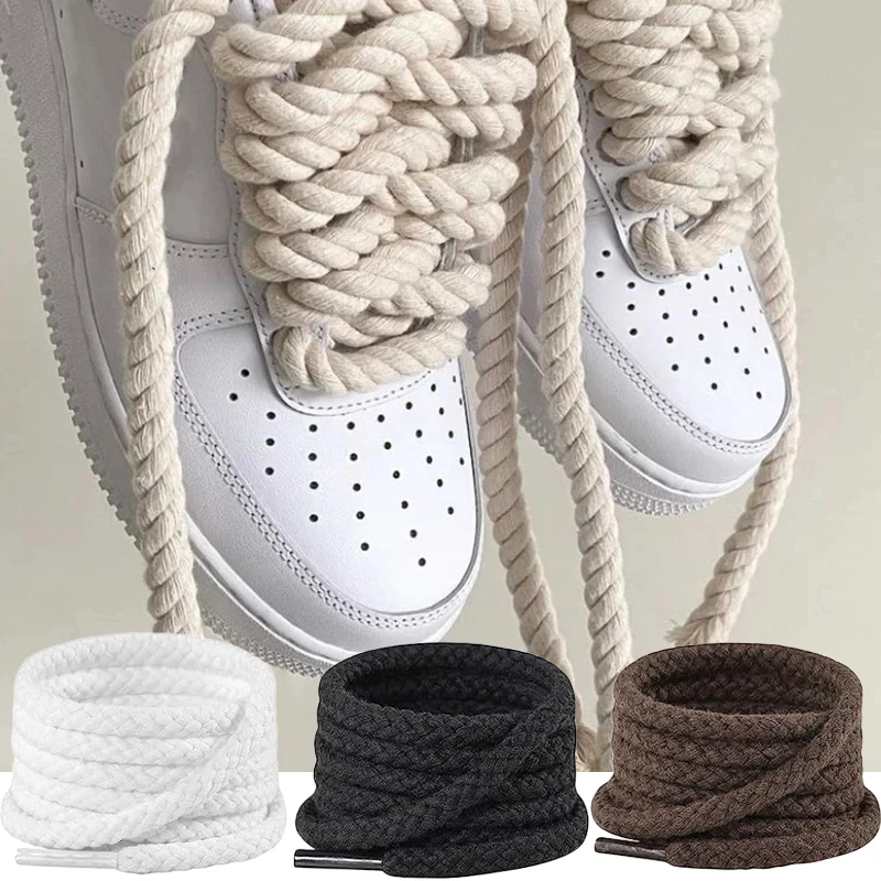 

1Pair 120/140/160CM Bold Cotton Linen Twist Weave Shoelaces Wood Rope Laces Men Women Trend Personality Sport Casual Shoes Laces