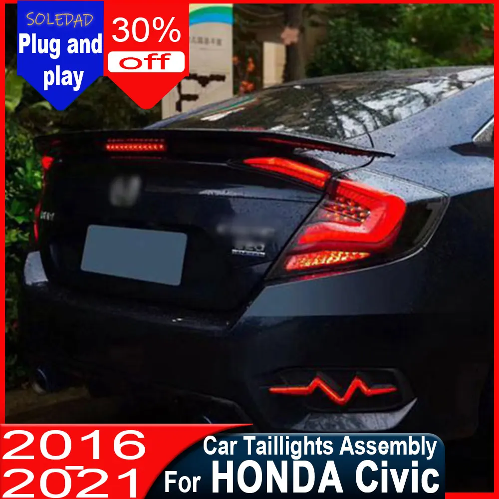 A pair Tail Lights Assembly For Honda Civic 10th Gen 2016-2021 Car LED Lights Rear Tail Lamps Turn Signal DRL Dynamic Light