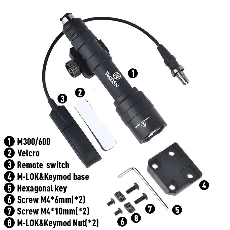 WADSN-M600U M300C, linterna táctica m-lok Keymod, Base de montaje Offset, arma de caza, luz de pistola, accesorios Airsoft, M300, M600