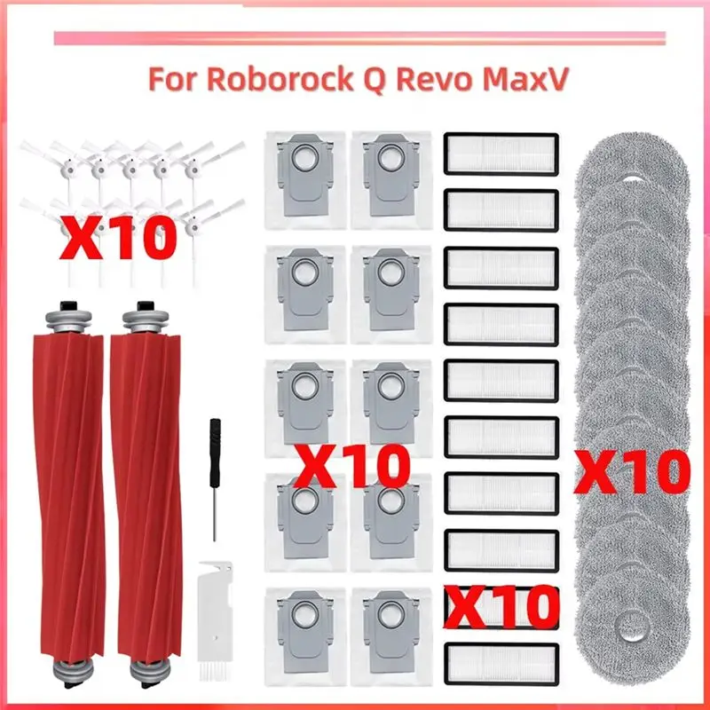 THIVN-For Roborock Q Revo Maxv Robot Vacuum Main Side Brush HEPA Filter Mop Dust Bag Replacement Spare Parts Accessories