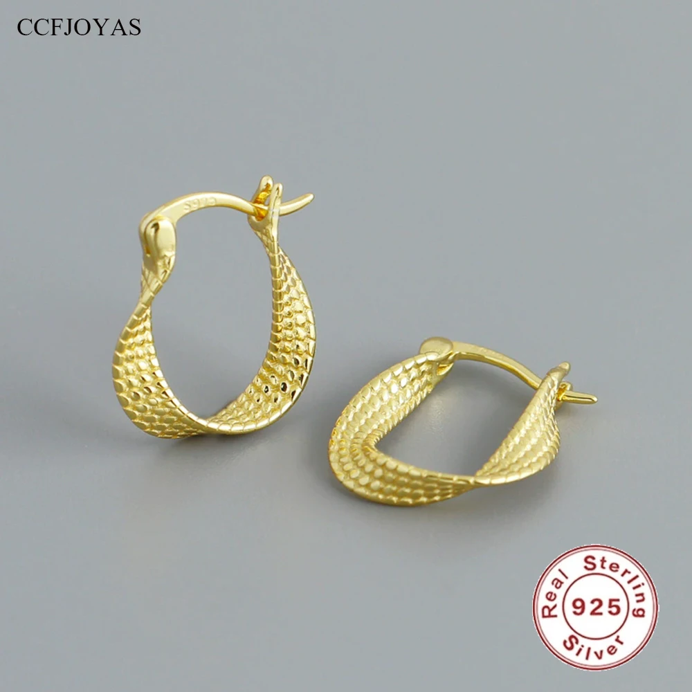 

CCFJOYAS 100% 925 Sterling Silver Irregular twisted lines Hoop Earrings for Unisex 18K Gold Plated Gold Silver color Earrings