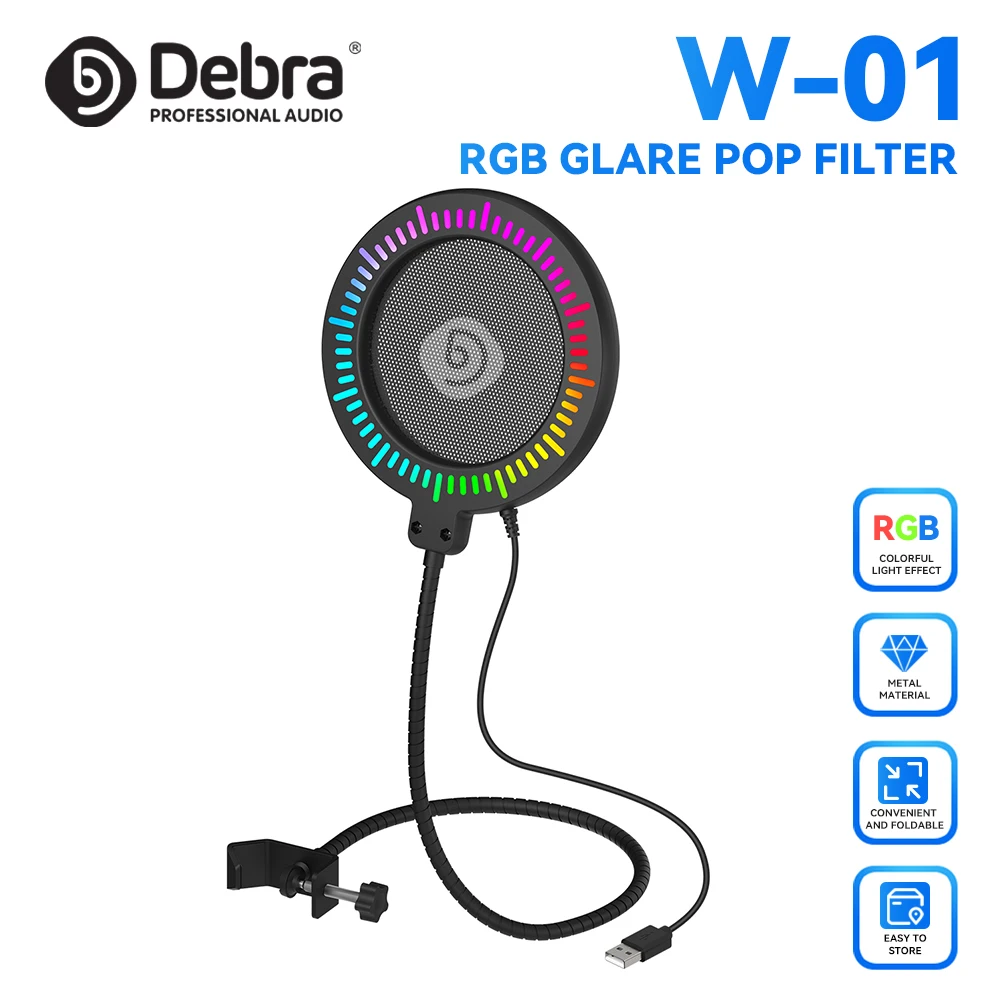 

Ветрозащитный экран Debra Studio Microphone Blast Filter, гибкий звукоизоляционный кожух, красочные световые эффекты, RGB-фильтры против бликов