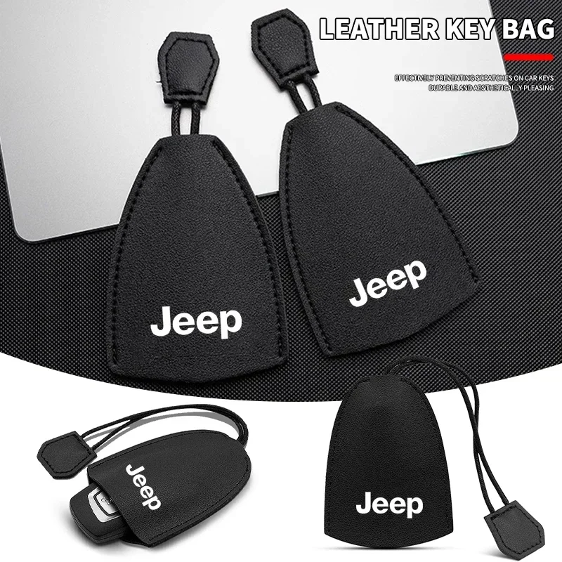 Bolsa para llaves de coche, llavero de cuero con cordón para Jeep Wrangler Renegade Compass Grand Cherokee JK Patriot Liberty Commander Trailhawk