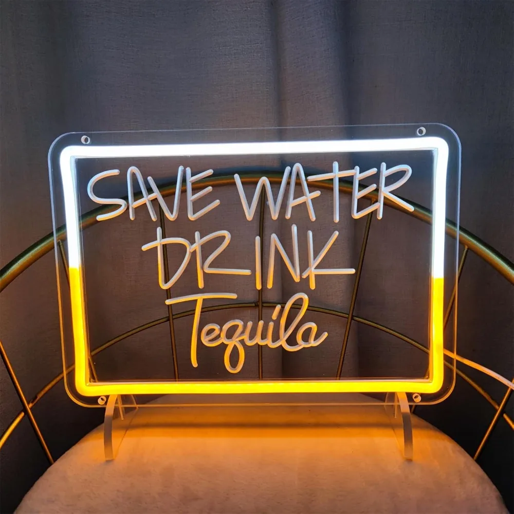 Save Water Drink Tequila Neon Signs LED Light Up Sign, Wall Art Neon Light for Home Bar Party Birthday Bedroom Office Wall Decor