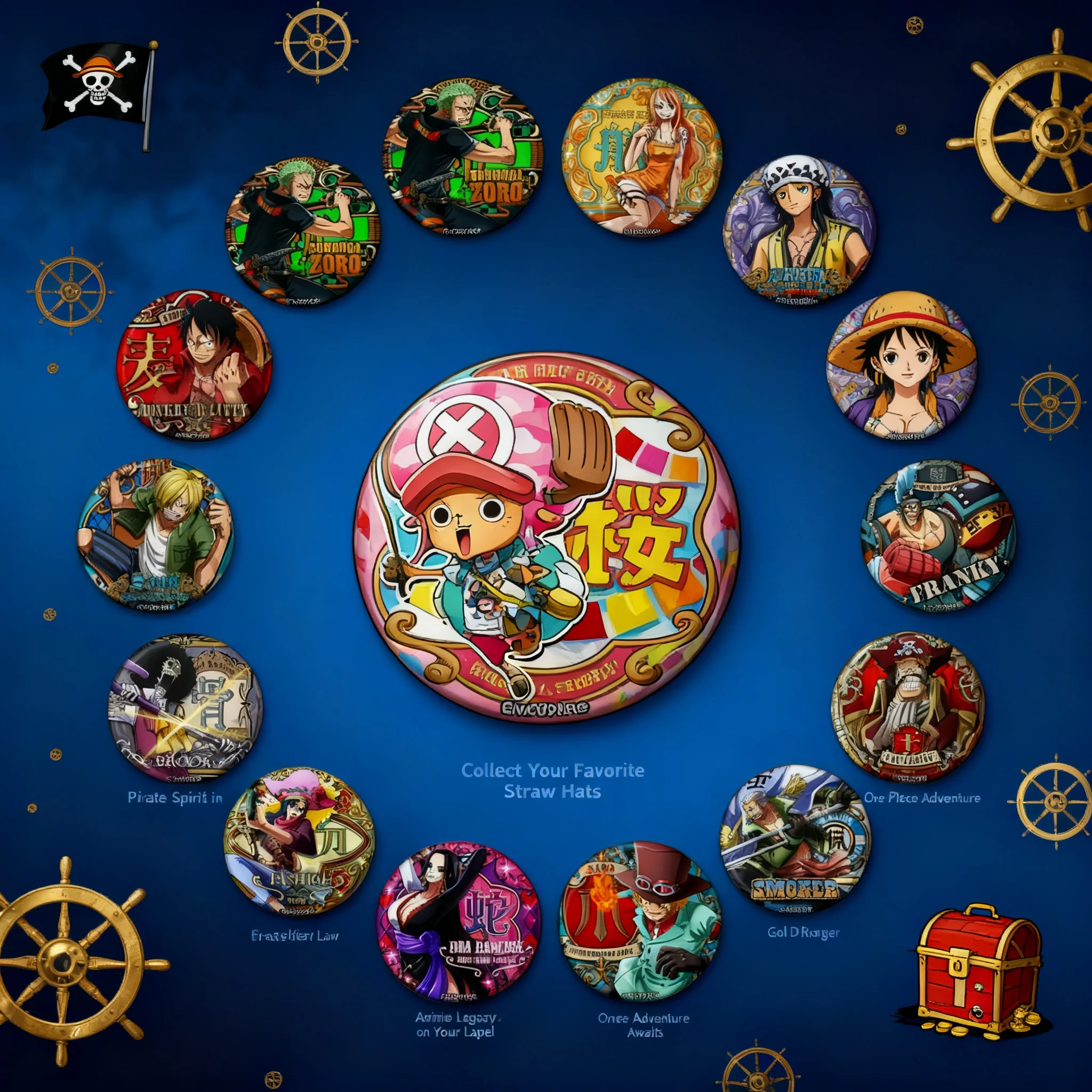 

Значок-пин по аниме One Piece: Луффи, Зоро, Лоу, Санджи, Сабо, Нами, Супернова. Аксессуары, сувениры, подвеска, брелок, коллекционный подарок.