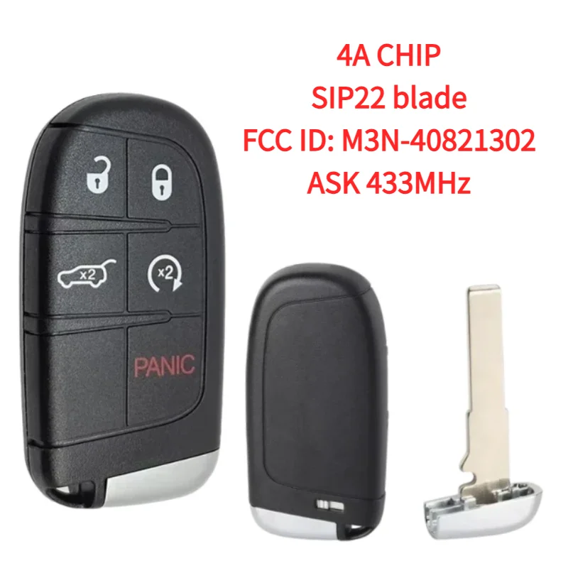 4+1 Buttons Remote Car Key FCC ID:M3N-40821302 ASK433MHz PCF7953M2800 4A CHIP SIP22 blade For Chrysler/Jeep/Dodge/RAM SUV
