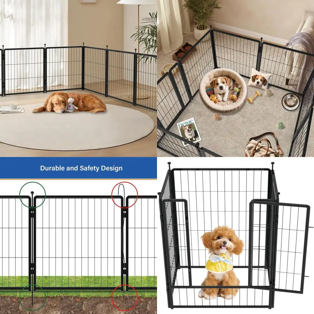 

Portable 36 4-Panel Metal Dog Playpen - Outdoor & Indoor Use, Foldable, Ground Stakes, Rounded Tops, Easy Assembly