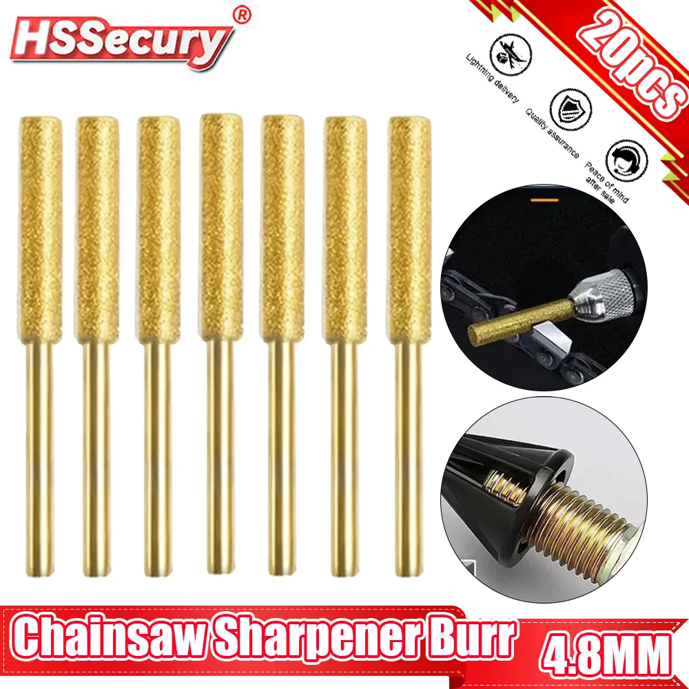 

20pcs Diamond Coated Cylindrical Burr 4.8mm Chainsaw Sharpener Stone File Chain Saw Sharpening Carving Grinding Tools