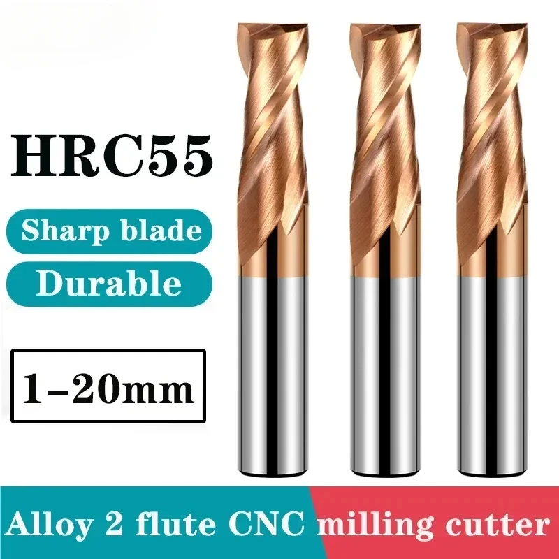 

HRC55 2 Blade Milling Cutter Alloy Coating Tungsten Steel Tool Endmills Machine Cutters For Metal Wholesale Top Hardness Milling