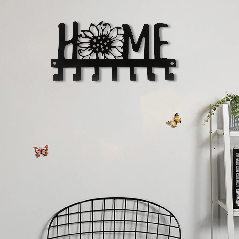 Home Metal Key Rack Holder Living Room Bedroom Kitchen Hook Hanger Rack Wall Mounted Clothes Hat Scarf Organizer Decoration