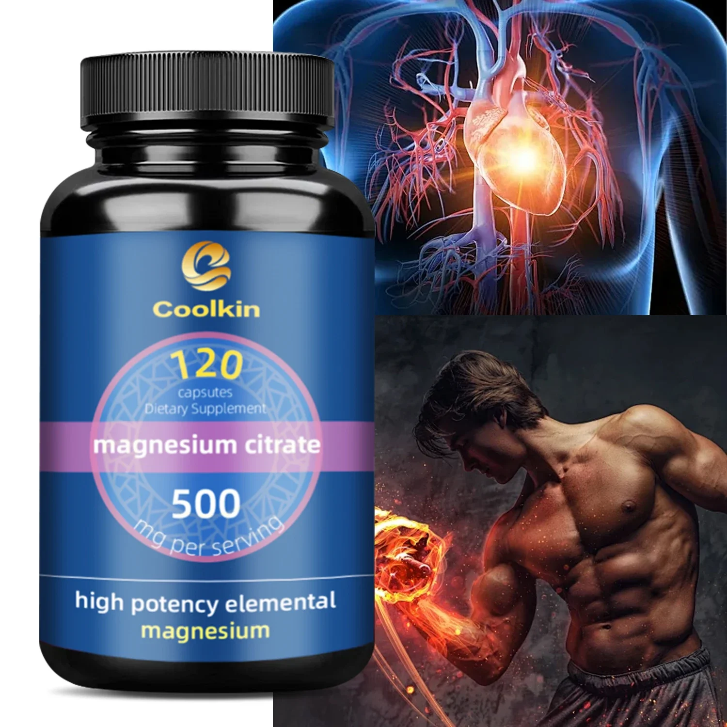 

Magnesium Citrate 500mg - For Stress, Improves Sleep, Supports Bone and Heart Health, Muscle Relaxation,Boosts Energy Production