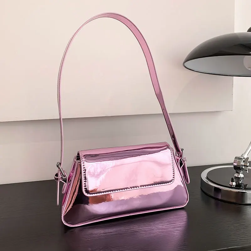 Patent Leather Shiny Shoulder Bag for Women 2022 New Luxury Designer Underarmbag Ladies Simple All-match Party Handbags