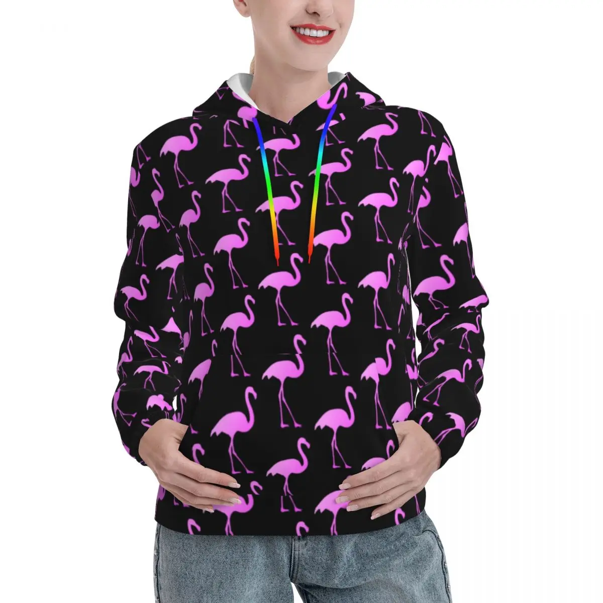 Pink Flamingo Bird Streetwear Hoodies Winter Cute Animal Print y2k Cool Hoodie Couple Oversized Loose Design Sweatshirts