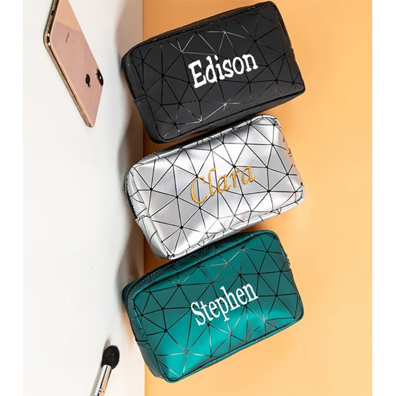 Personalized Name Makeup Bag Portable Travel Wash Bag Storage Bag Waterproof PU Diamond Bag Wedding Gift