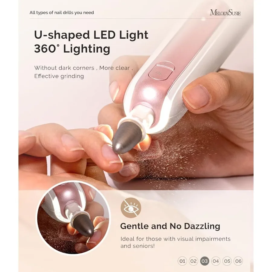 Profissional manicure pedicure kit 8in1 conjunto de broca elétrica do prego com 5 velocidades recarregável sem fio efile com 360 luz led fo