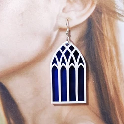 KUGUYS Church Window Vintage Earrings for Women Acrylic Retro Jewelry Clear Transparent Red Purple Blue Accessories