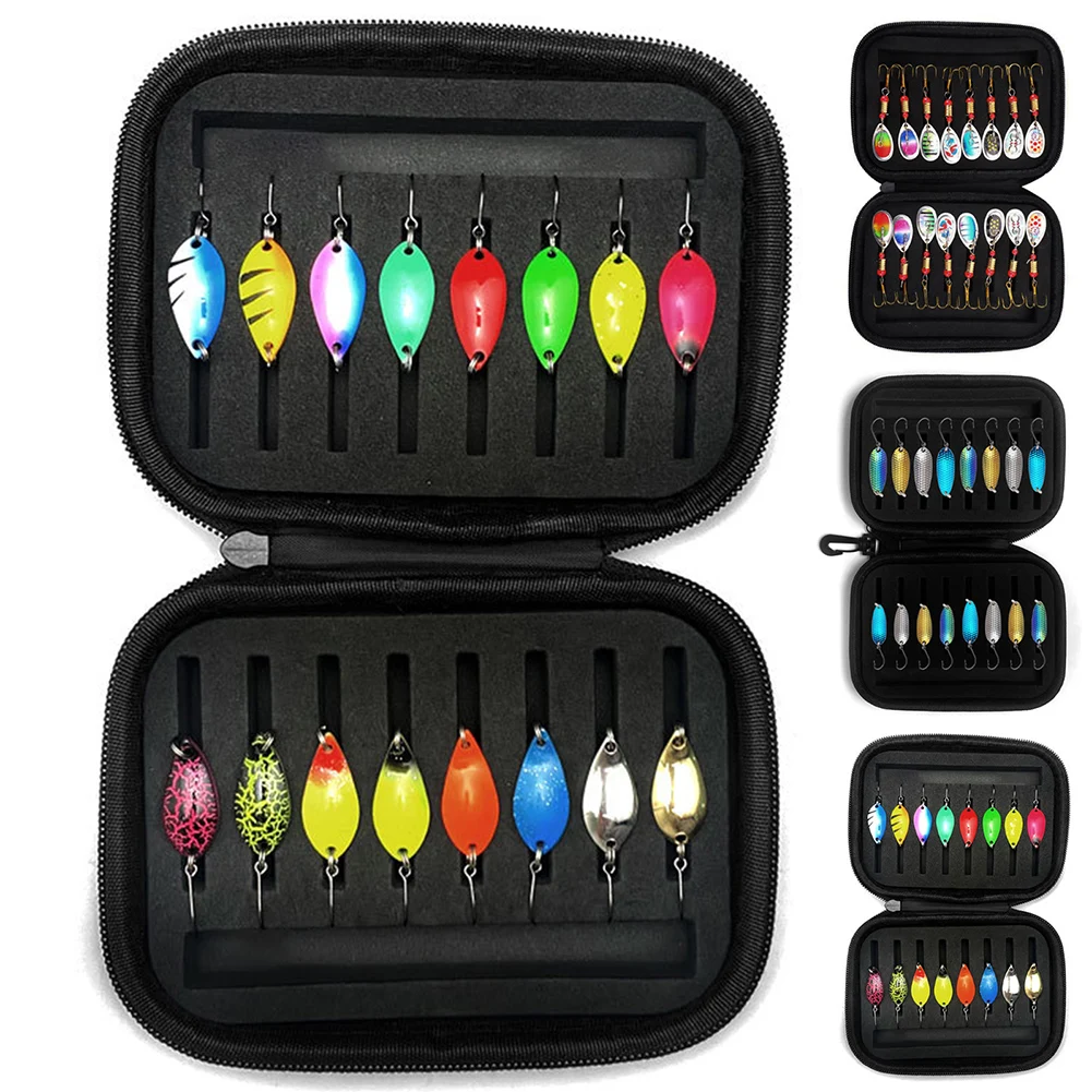 YFASHION 16PCS Spinner Lures 6cm Metal Sequins Spinner With Tackle Storage Bag For Trout Bass Salmon Pike Walleye Fishing 16PCS