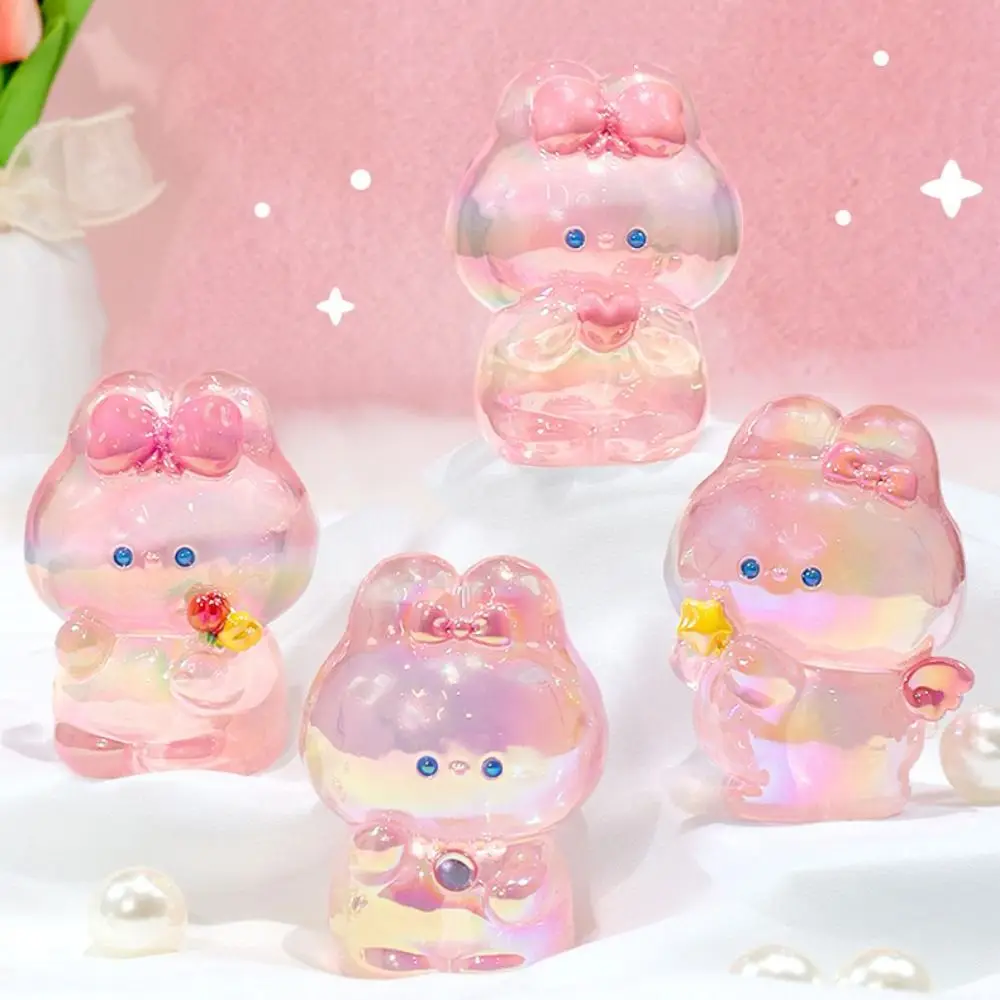 

Laser Transparent Gradient Rabbit Dolls Statue Crafts Pink Rabbit Mini Ornaments 3D Kawaii Cartoon Model Toy