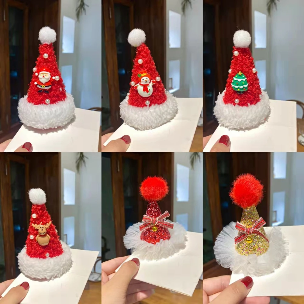 

2026 New Christmas Hat Stud Pearl Hairpin Cute Plush Pearl Christmas Hairpin Decoration Christmas Headwear Party Supplies