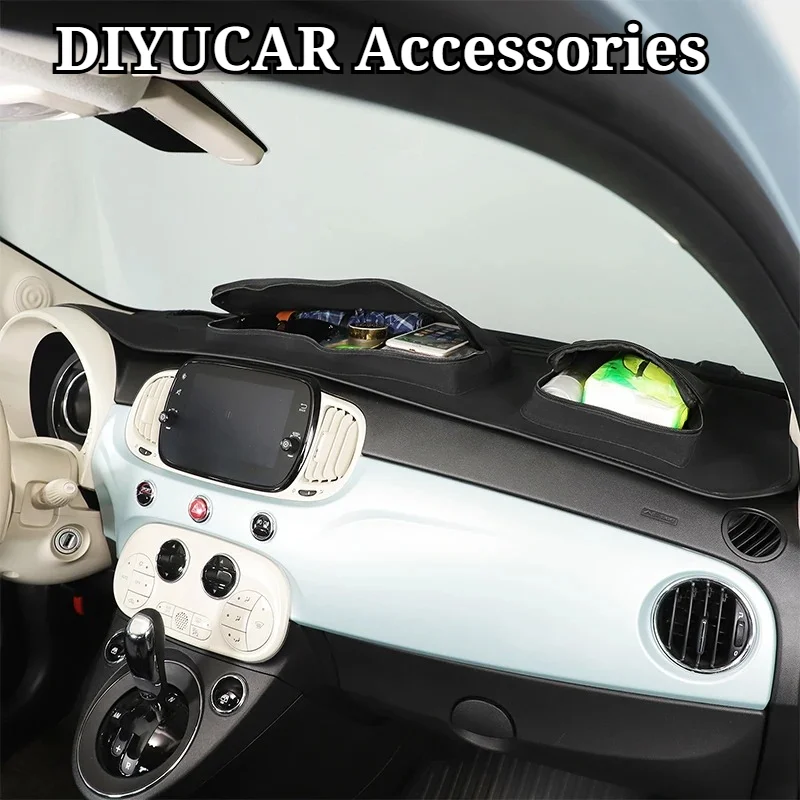 

For Fiat 500 2016-2024 Yangba PU Leather Black Car Dashboard Storage bag Interior Accessories