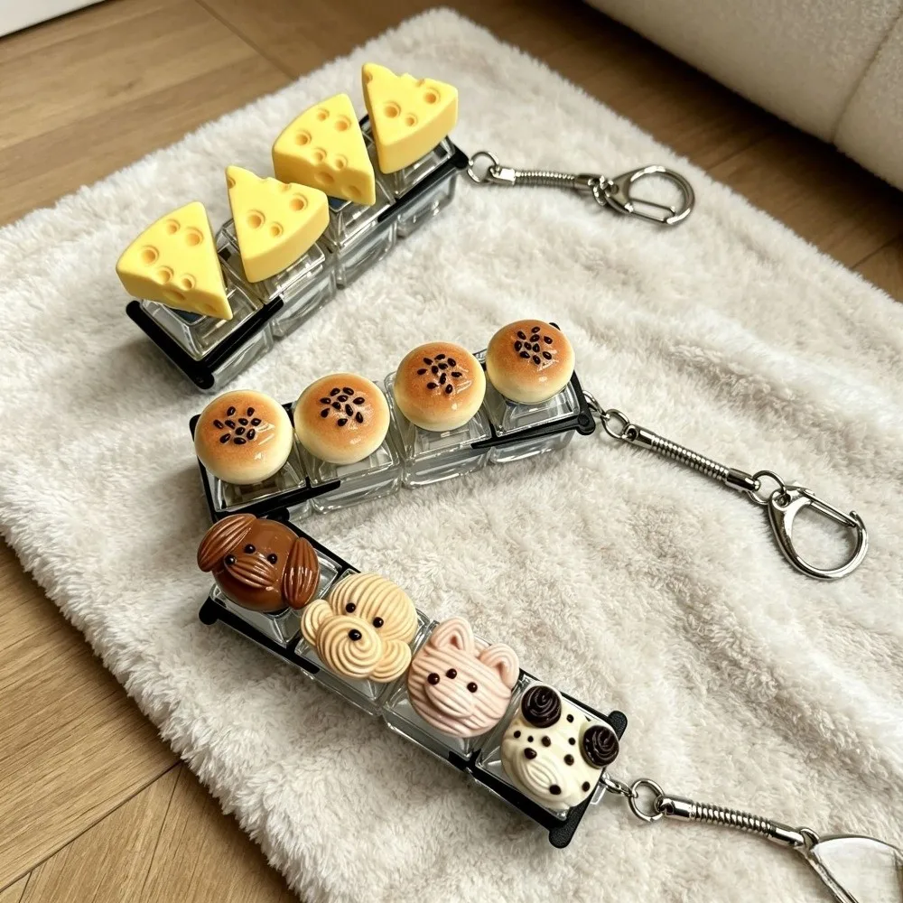 Pressable 4 Key Mechanical Keychain Finger Button Dessert Shape Food Miniature Fidget Keycap Simulation Food Finger Interactive