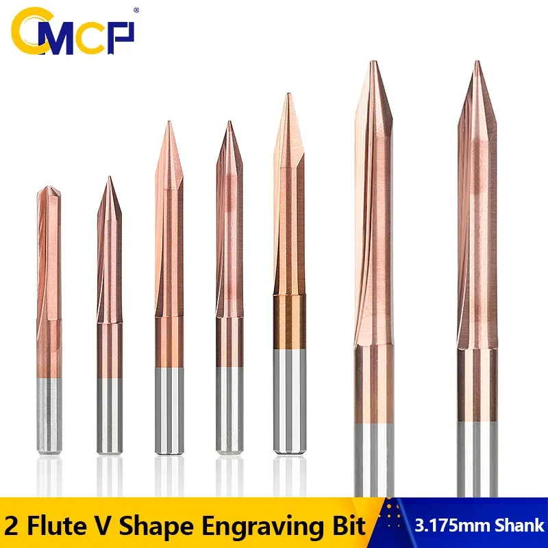 

CMCP V Shape End Mill 3.175mm Shank Milling Cutter 20,30,45,60,90 Degrees 2 Flute Engraving Bit Router Bit CNC Carving Bit