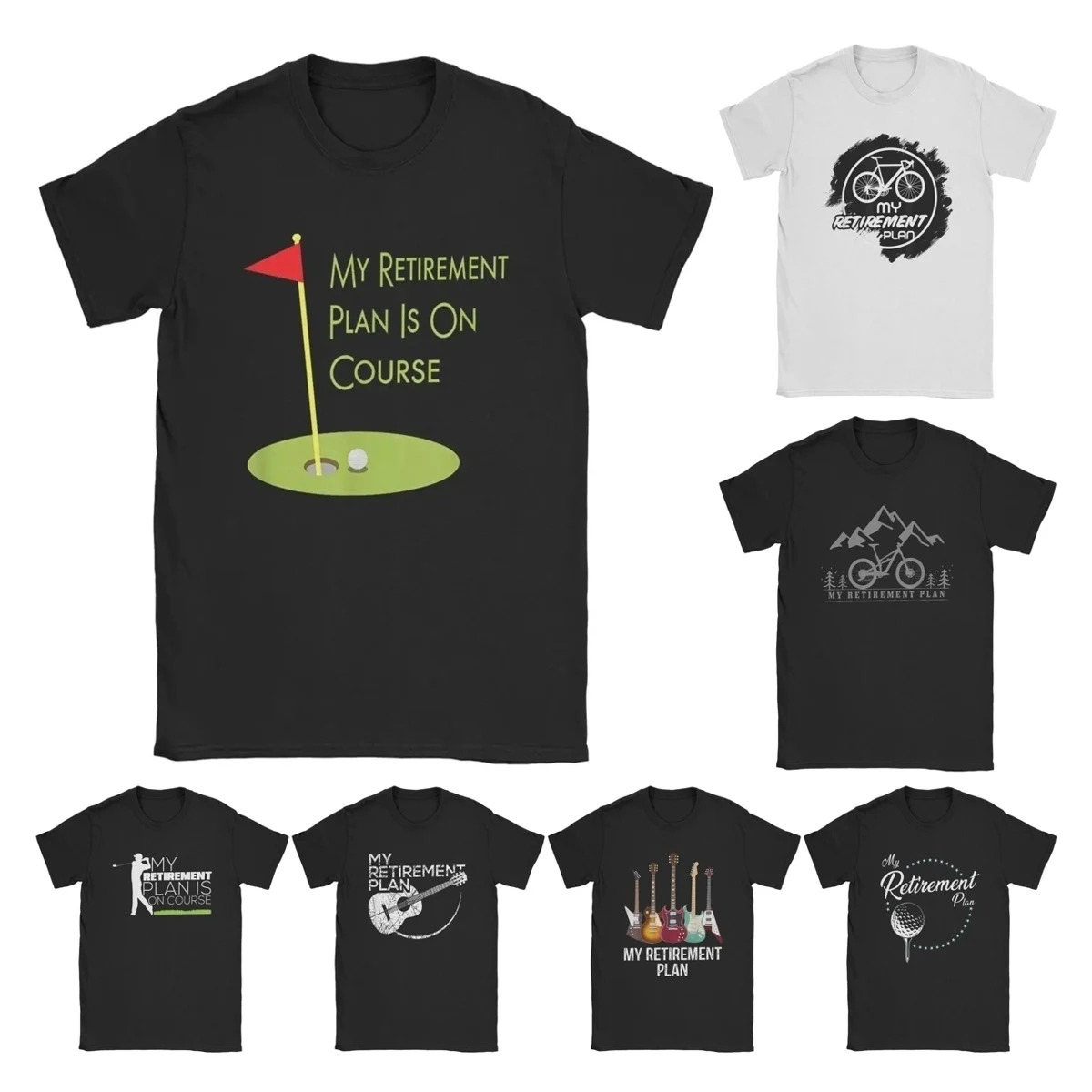 Golf Themed Gift For Retiree My Retirement Plan Is On Course T-Shirts Men Cotton Tees Funny Guitar Bike T Shirt Big Size Clothes