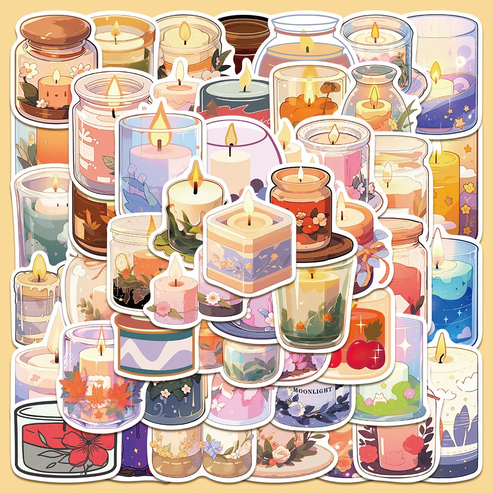 

50pcs Cartoon Style Fresh Scented Candle Series Graffiti Stickers Suitable For Helmet Desktop Wall Decoration DIY Stickers