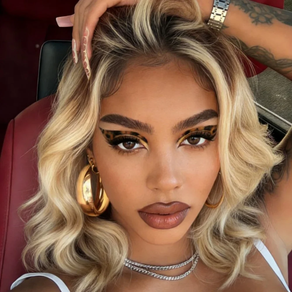 

Парик с эффектом омбре: коричневые корни, светло-русый, с кружевной передней частью 13x4 HD, короткий, с эффектом объемной волны, парик с кружевной передней частью, 200% плотность