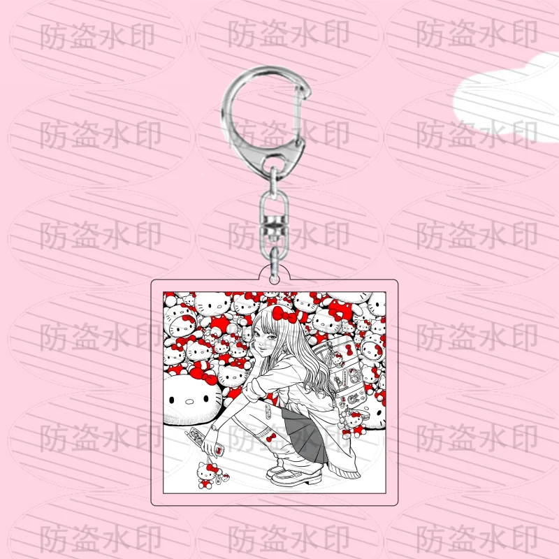 Anime Cartoon Junji Ito Tomie Hello Kitty Acrylic Keychain Key Chain Backpack Pendant Keyring Jewelry Girls Birthday Gift Toys