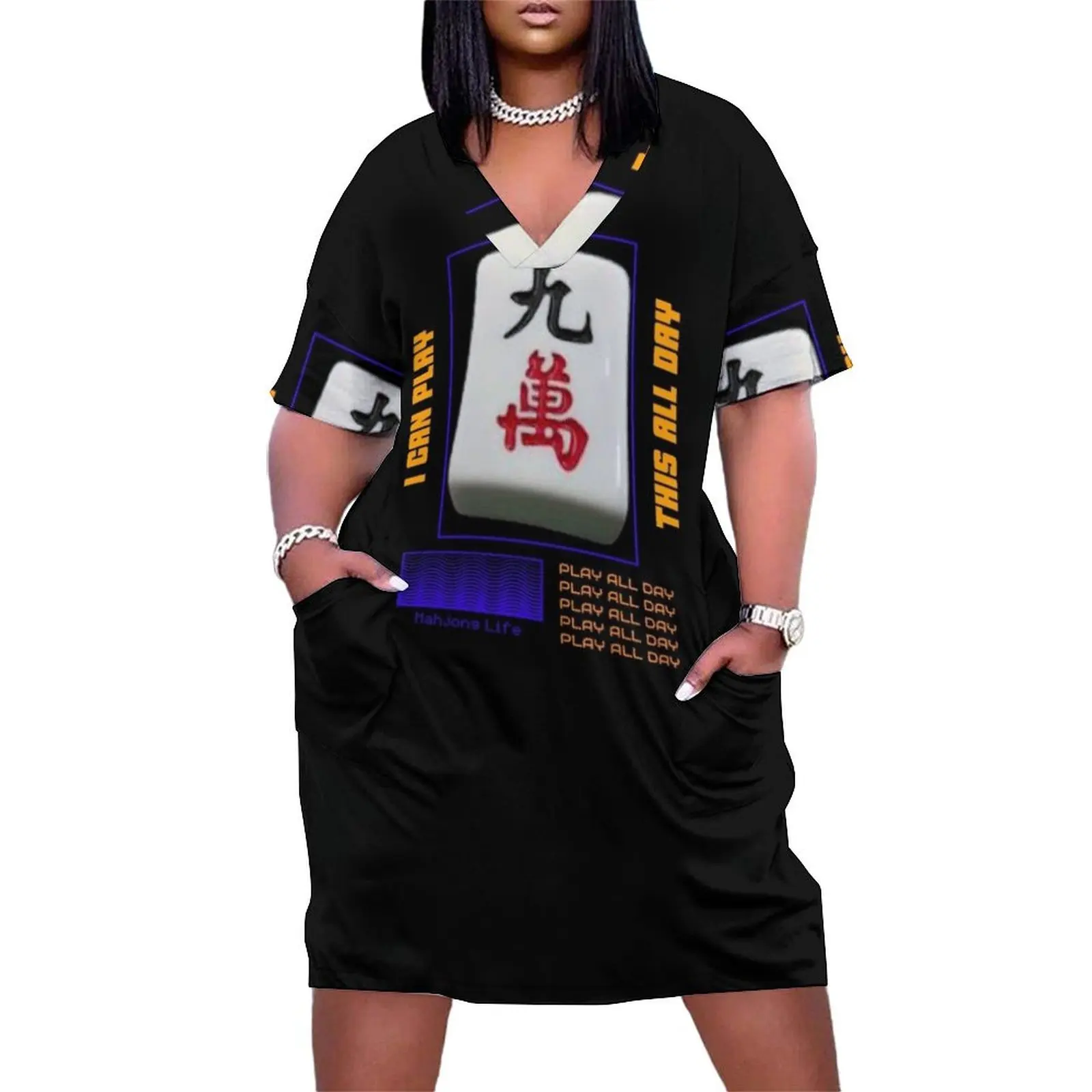

Mahjong Life I Can Play All Day Loose Pocket Dress summer dresses evening dress Casual dresses