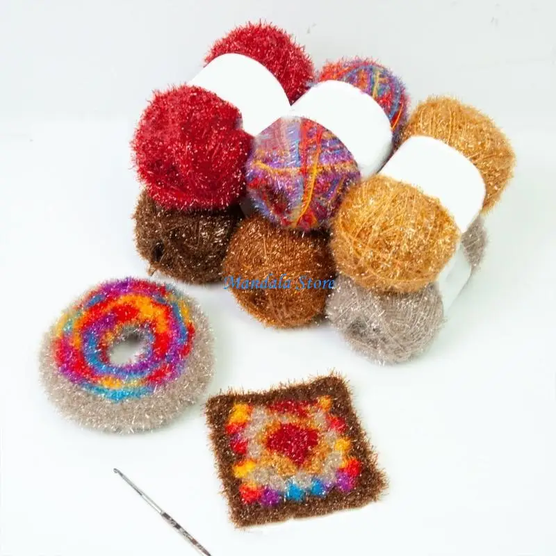 

U2JC Colored Scrubby Yarn for Dishcloths Washcloths Crocheting Sparkling Polyester Yarn 1.76oz196 Yards Each for Knitting