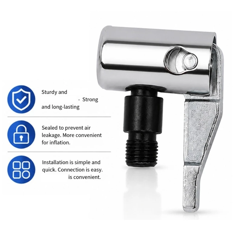 Locking Tire Inflator Fitting Connector with Metal Grip and Threaded Hose End for Tire Inflation Pressure Checks and Routine Use
