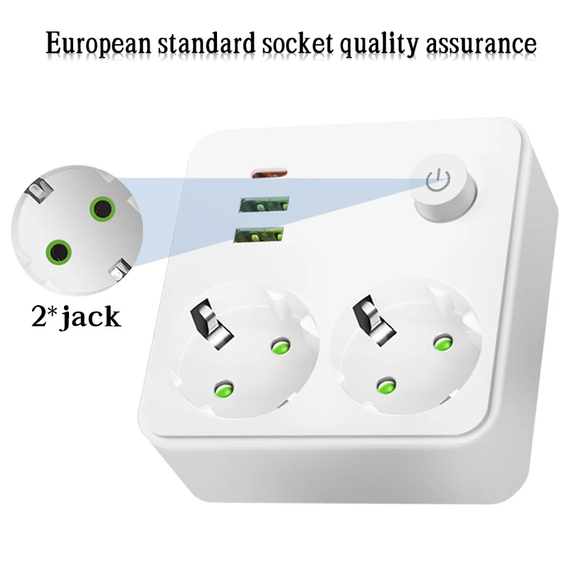 الاتحاد الأوروبي التوصيل المخرج 2 مآخذ Multitap جدار قطاع الطاقة مقبس كهربائي لا تمديد الحبل مع 2 USB 1 منافذ Type-C 2500 واط ماكس الطاقة