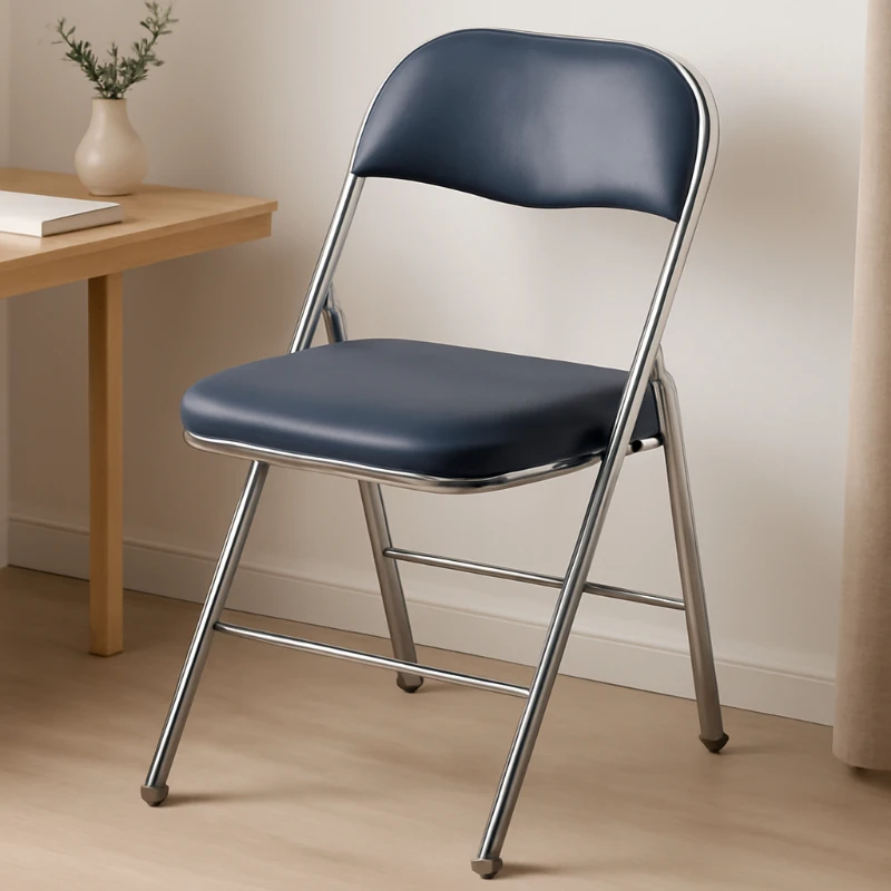 

Stainless Steel Chrome Plated Folding Chair Portable Metal Dining Seat with Backrest for Home Office Conference