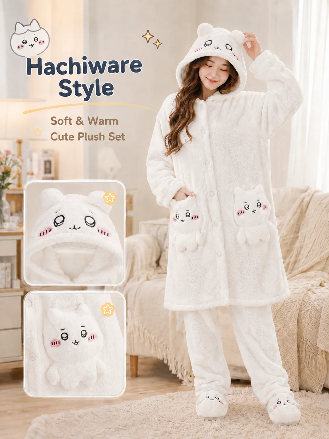 ちいかわトレンドカートゥーンキュート秋冬暖かいパジャマセット - Winter Clothing Trends のレビューと価格