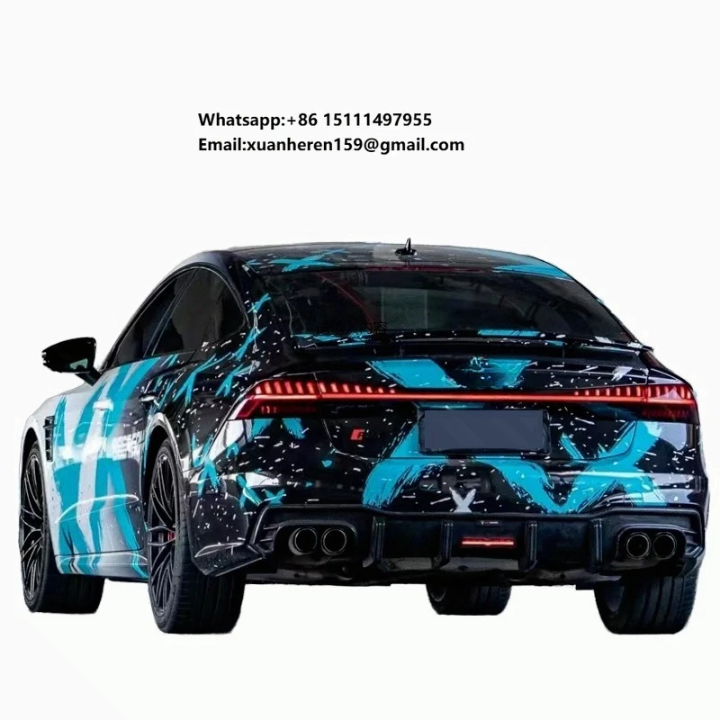 

Custom Design Color Change Full Vehicle Graphic Gloss 3ply PVC 7.5mil Luxury Auto Car Vinyl Wrap Film White&Blue Cartoon