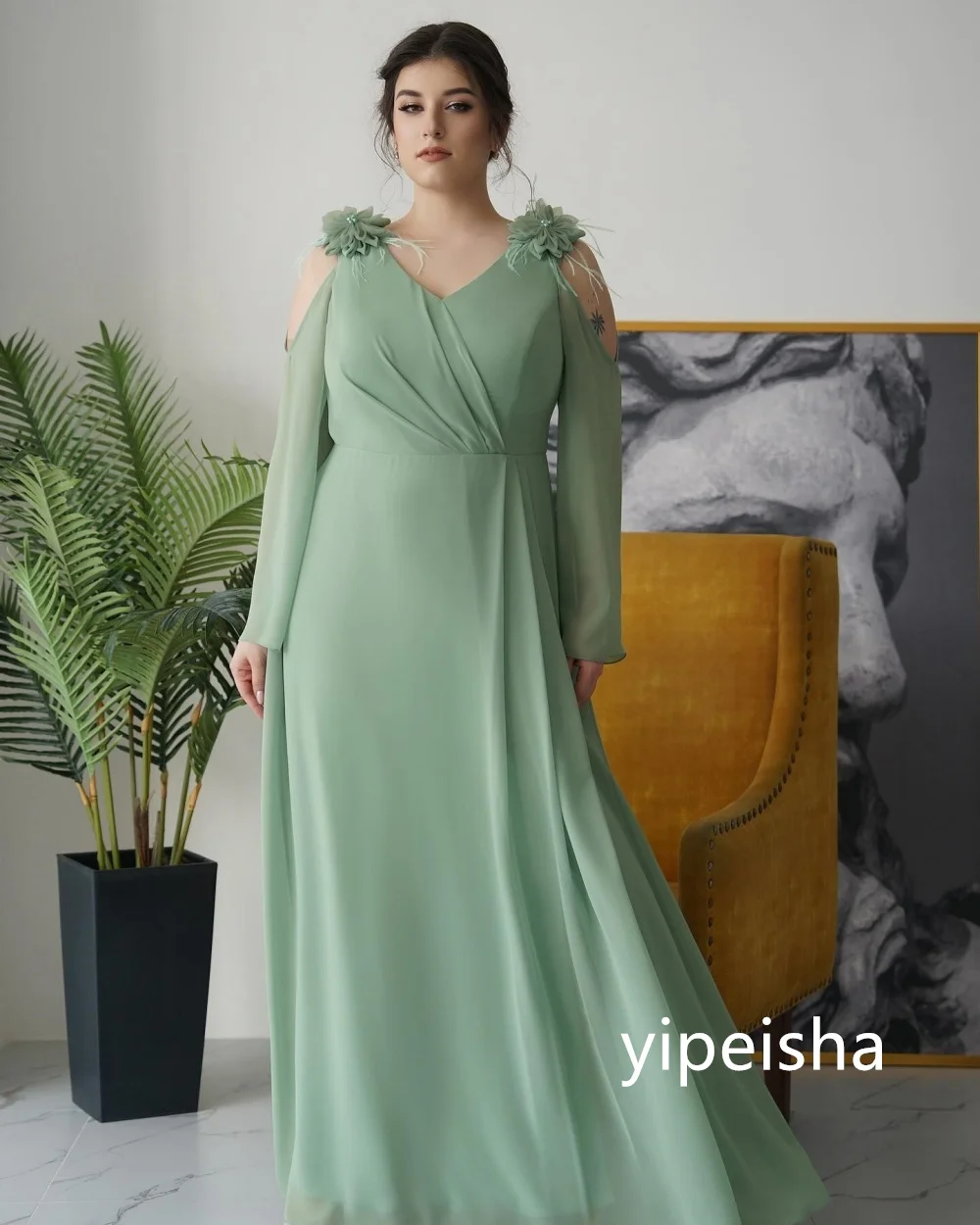 Exquisite Chiffon A-line V-neck Midi Dresses Prom Dresses Modern Style Pastrol Unisex Chinese Style Formal Casual Simple