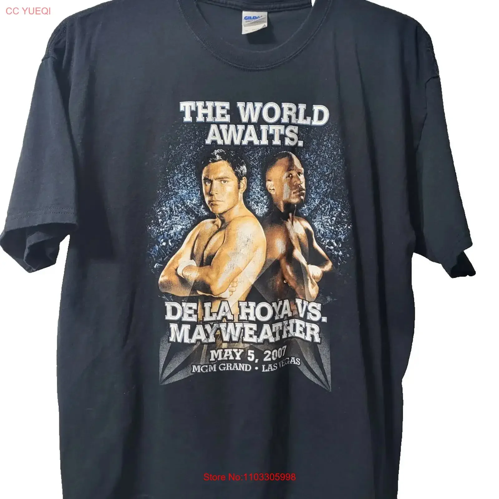 Футболка для бокса 2007 De La Hoya vs Mayweather, размер XL, коллекция «Мир ждет», винтажная, дизайнерская, с эффектом потертости, для мужчин, универсальная.