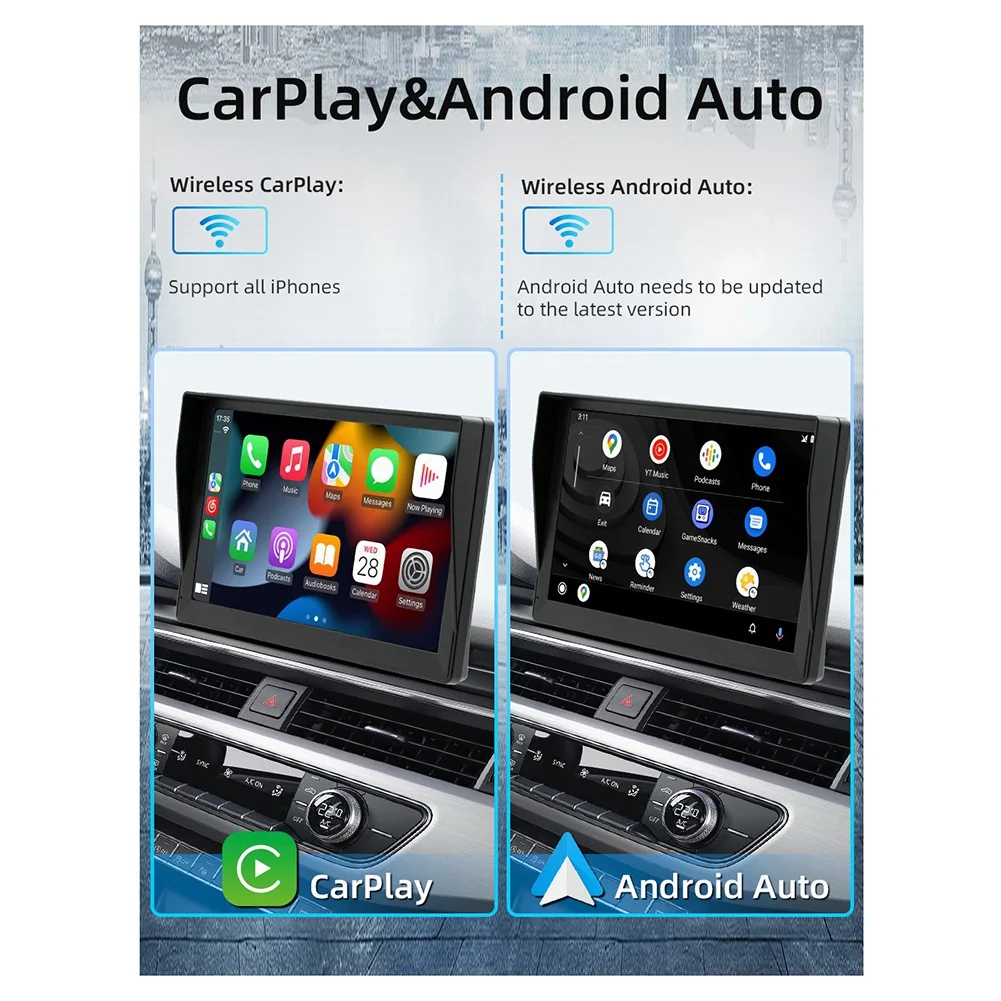 

Беспроводной Carplay 9-дюймовый портативный автомобильный Bluetooth Mp5-плеер Android Auto с центральным управлением HD-рекордер для вождения Прочный хост