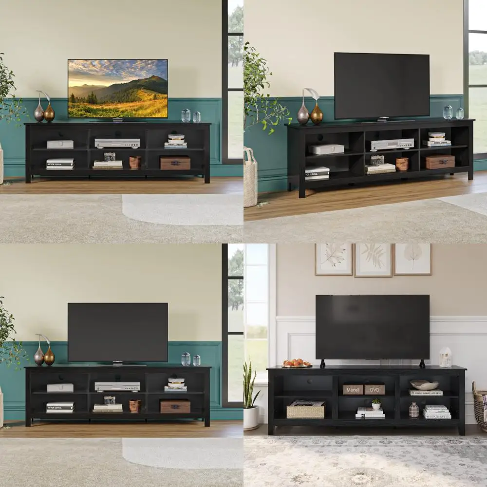 حامل تلفزيون حديث مقاس 6 مكعبات مقاس 75 بوصة، مركز ترفيه على طراز المزرعة مع مساحة تخزين لوحدة تحكم الوسائط