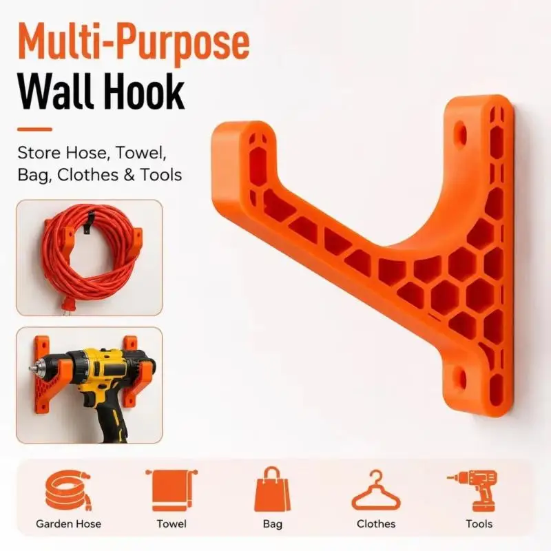 Wall Mount Heavy Duty Garage Hook Easy Installation Multi-Purpose Storage Rack for Hose Cable Tools