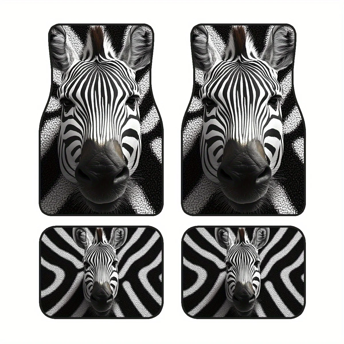 4pcs, Non-Slip Polyester Car Mats With A Black And Zebra Animal Print Design, Suitable For Sedans And Suvs, Serving As Both Inte
