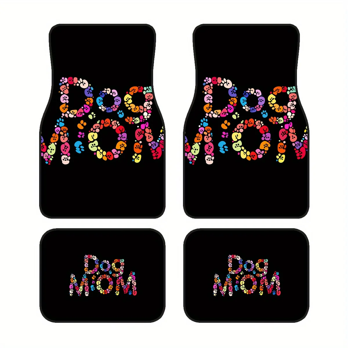 4pcs Non-Slip Car Floor Mats - Dog Mom-Themed With Colorful Paw Prints, Anti-Slip Backing, Fit For Sedans, SUVs, Vehicles - Perf