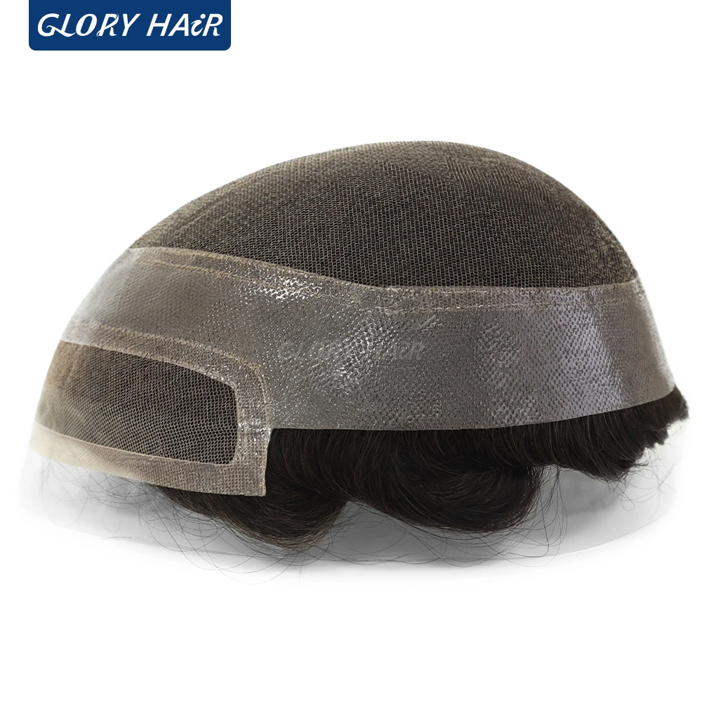 

HD-Man Hollywood Toupee 130% Density Bleached Front Natural Hairline Men Capillary Prosthesis Human Hair Wig For Male