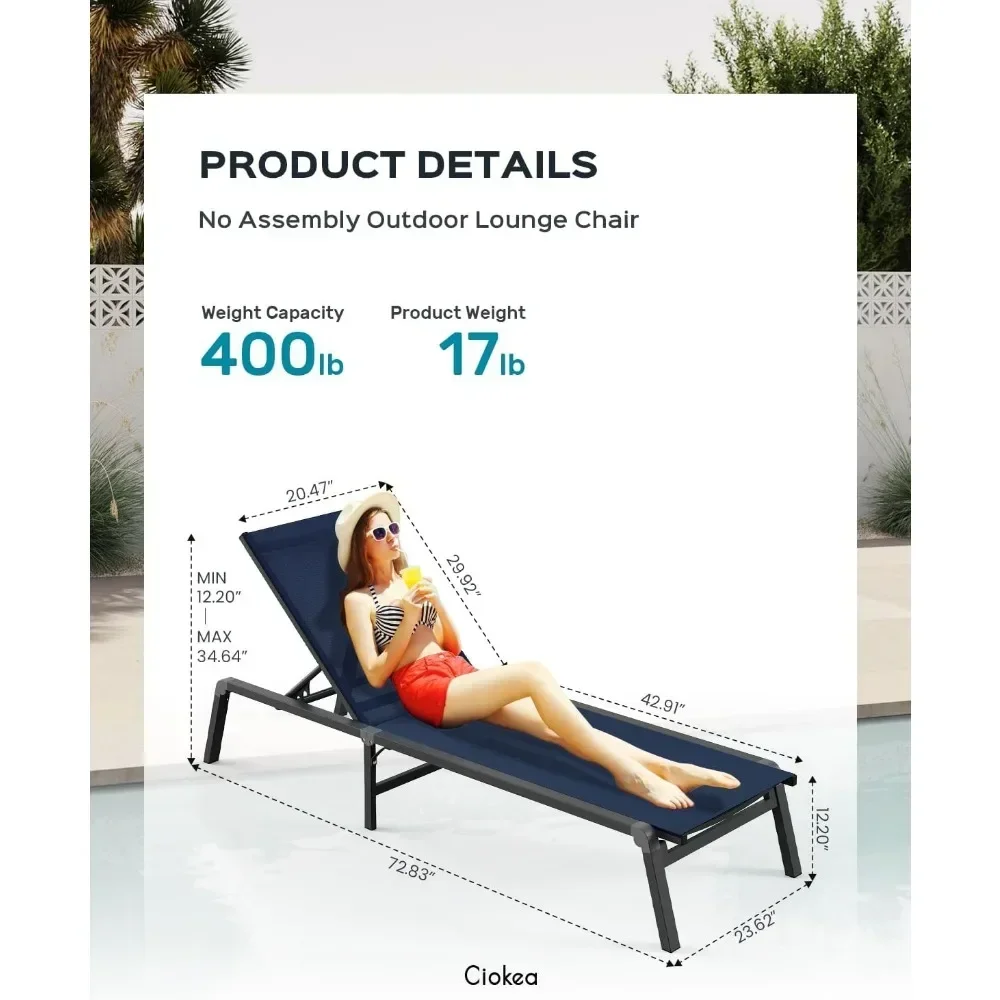 Outdoor Recliner Chair with 5 Adjustable Backrest, Foldable & Assemble Free Outdoor Lounge Chairs, Patio Lounge Chair