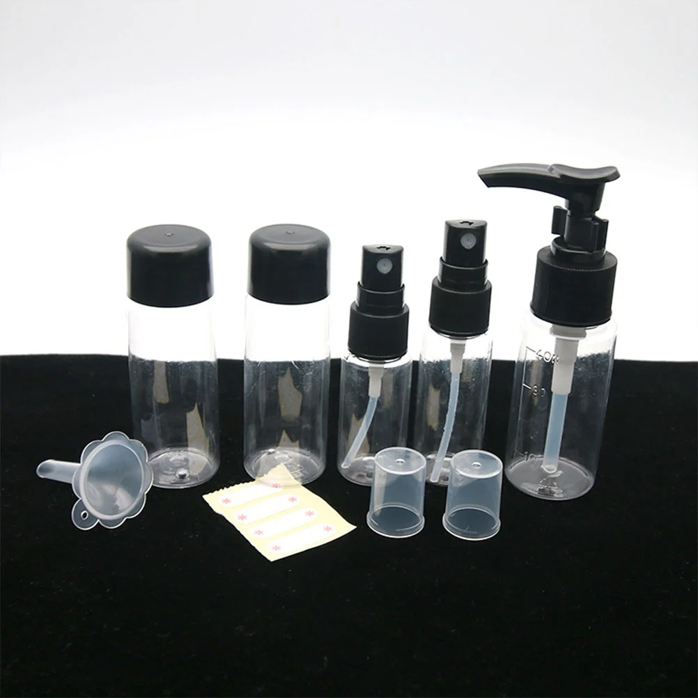 

7 Pcs Travel Bottles for Toiletries Spray Pump and Liquid Containers Dispenser Set
