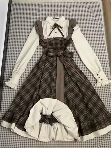 French Vintage Midi Dress Women Casual Evening Party Plaid Dress Office Lady Outwear One Piece Dress Korean Fashion Spring Chic